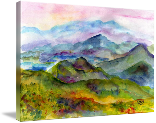 Blueridge Mountains Georgia Watercolor - Blue Ridge Mountains Georgia Landscape Watercolor (650x510), Png Download