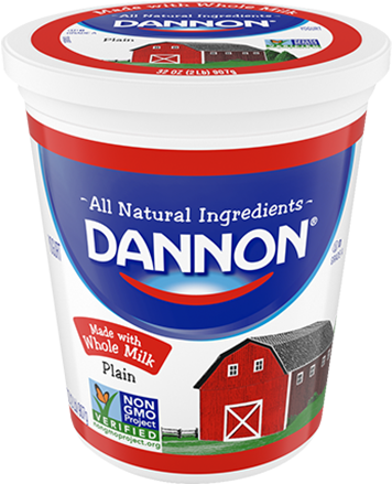 Dannon Plain Whole Milk Yogurt Quart - Plain Low Fat Yogurt (370x450), Png Download