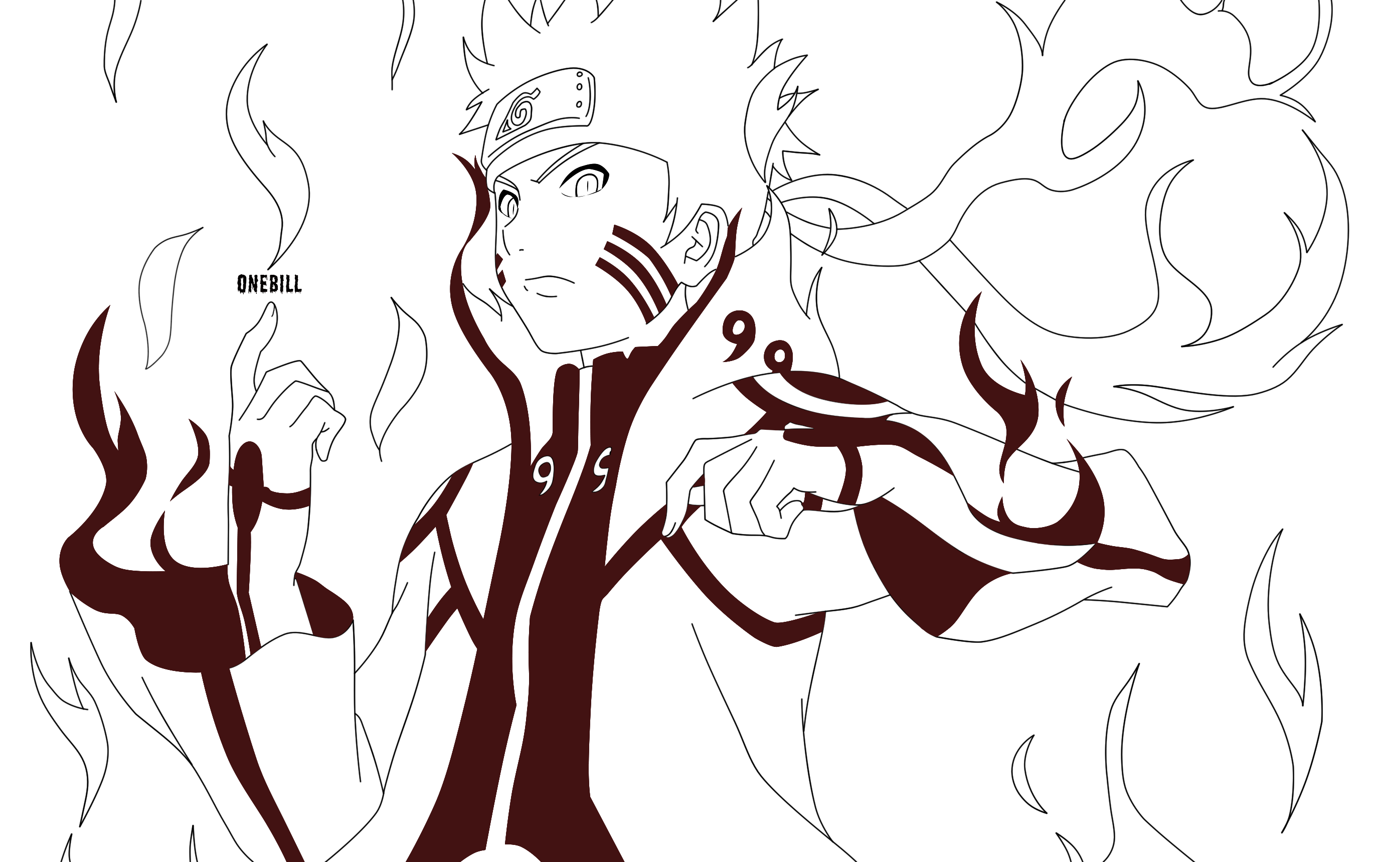 Naruto Bijuu Mode Lineart By Onebill Naruto - Naruto Fan Art (2750x1719), Png Download