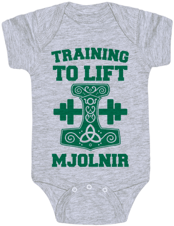 Training To Lift Mjolnir Baby Onesy - Mjolnir Shirt (484x484), Png Download