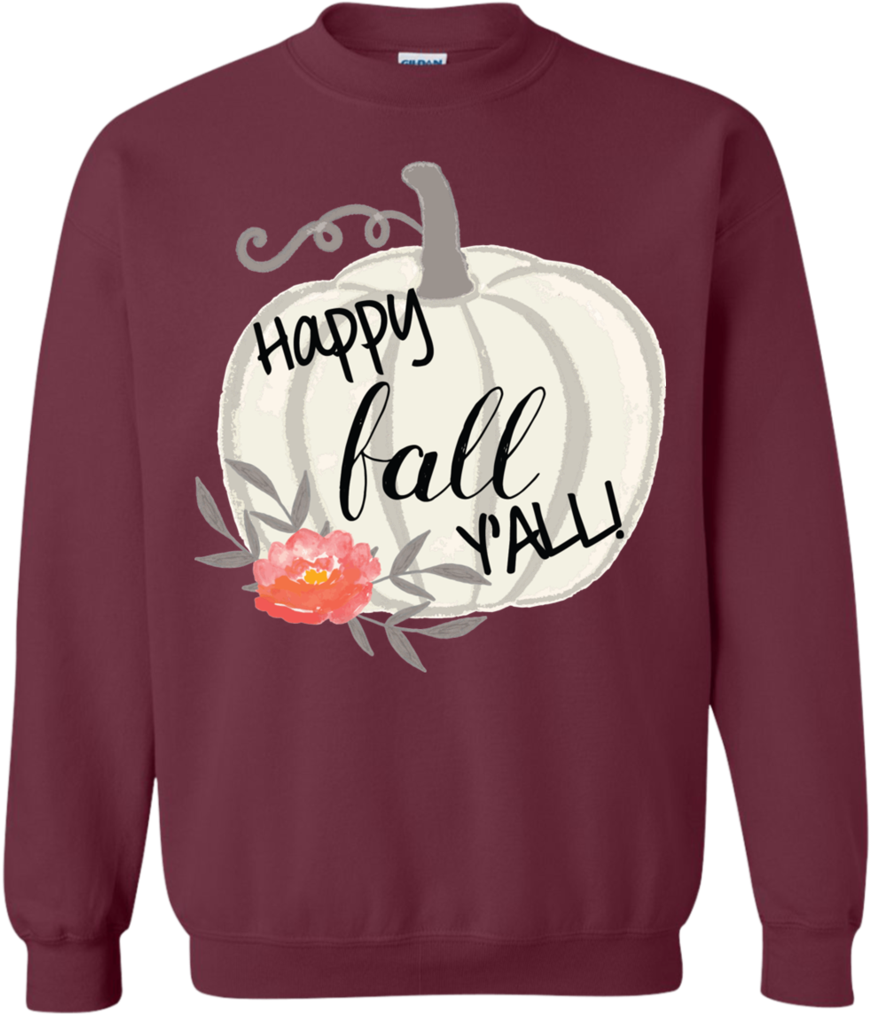 Happy Fall Y'all Watercolor Pumpkin Crewneck Sweatshirt - T-shirt (1024x1024), Png Download