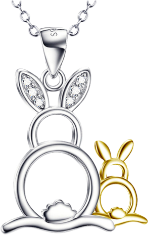 Cute Mother And Baby Rabbit Necklace 925 Sterling Silver (500x500), Png Download