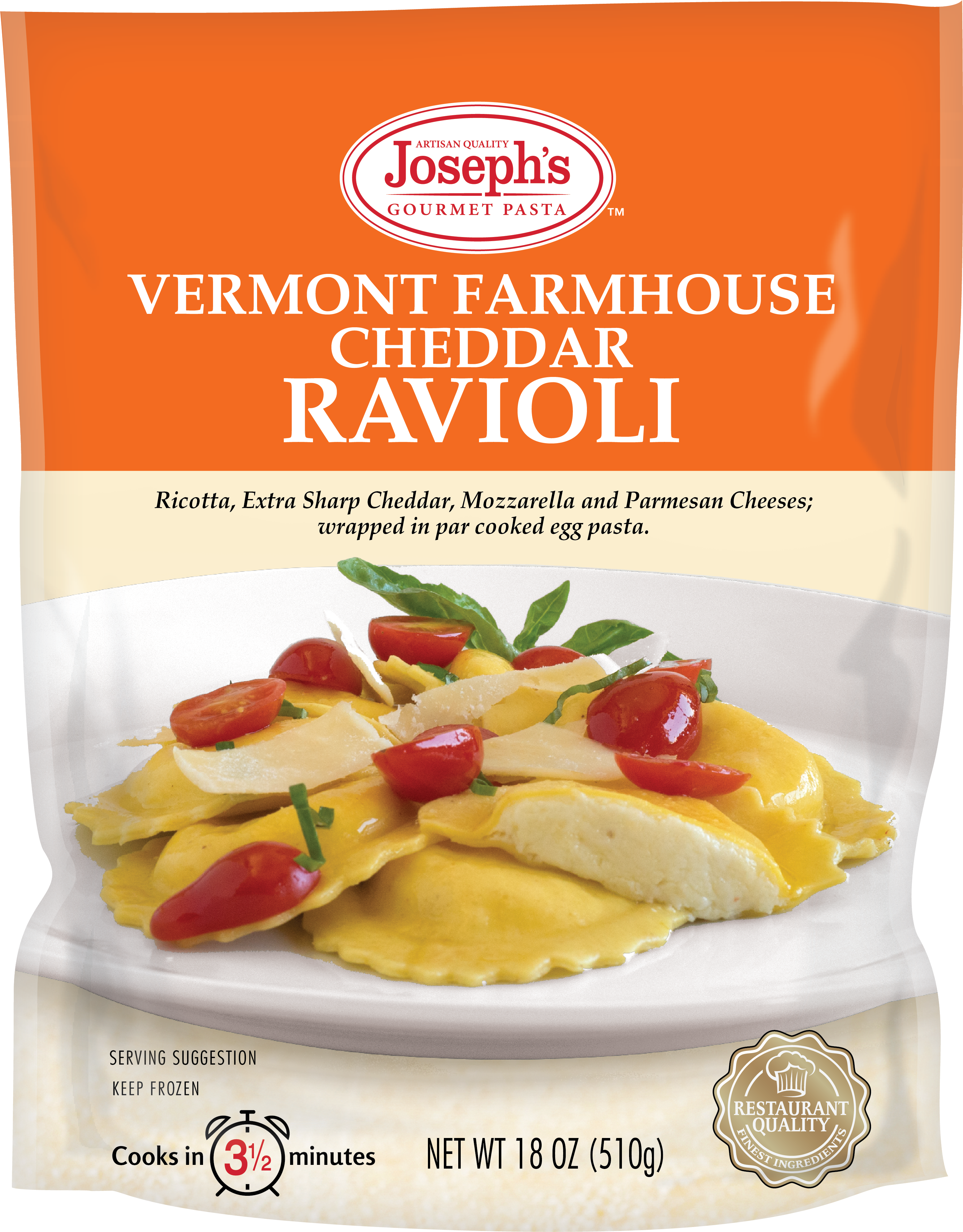 Vermont Farmhouse Cheddar Ravioli 18 Oz Bag - Joseph's Gourmet Pasta Vermont Farmhouse Cheddar Ravioli, (4500x5100), Png Download