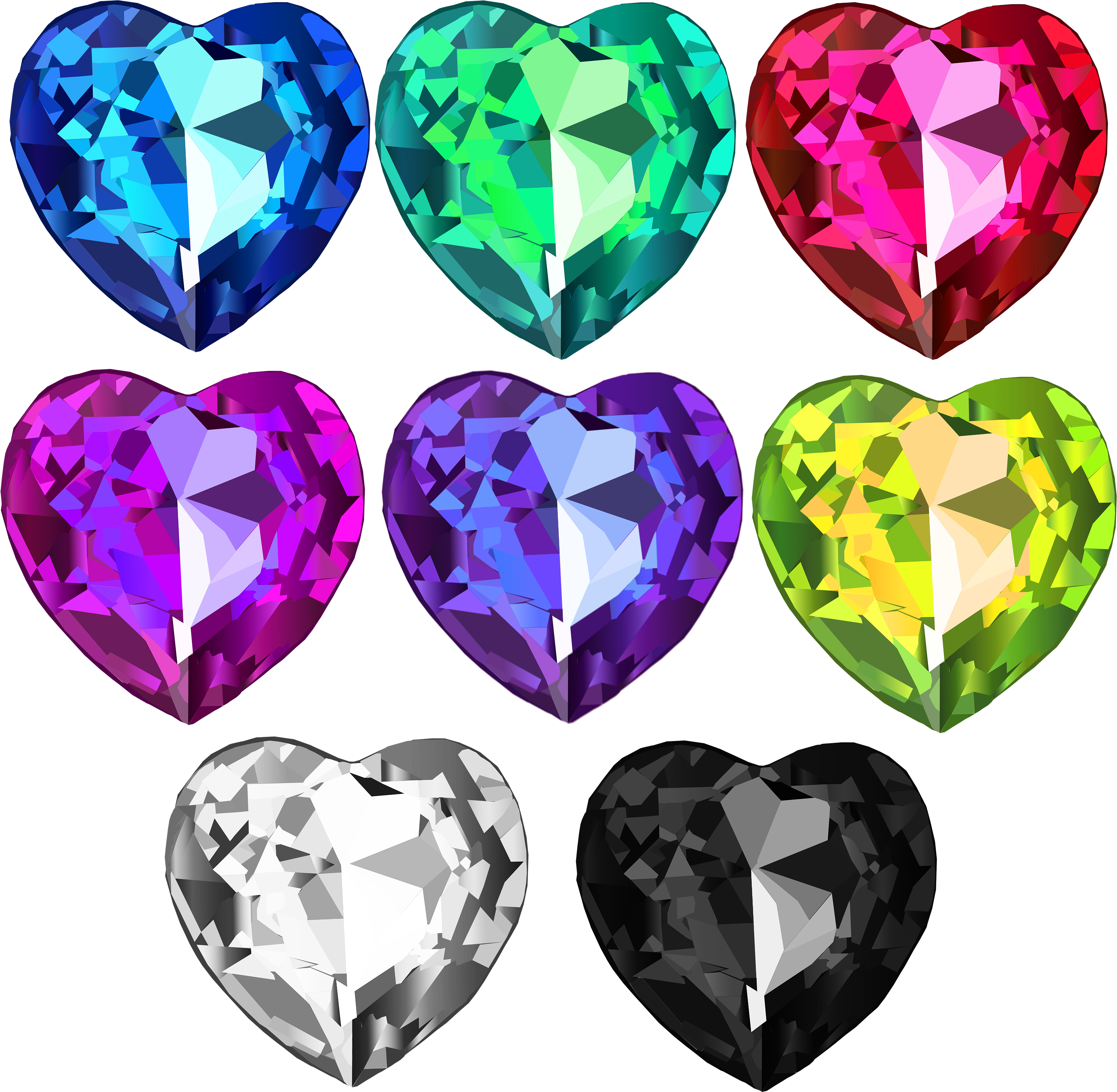 Shiny Heart Crystal Set Vectors Done In 2018, Via Illustrator - Crystal Zircon Titanic Ocean Blue Heart Necklace Pendant (3972x3928), Png Download