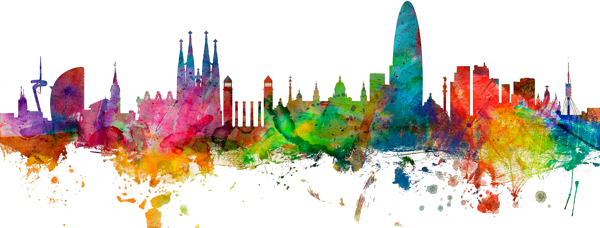 Skyline-barcelona - Barcelona Skyline Png (1920x732), Png Download