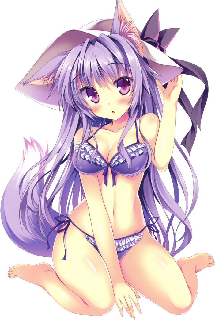 Neko In A Purple Swimsuit Sweet With (737x1085), Png Download