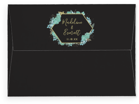 Aqua Teal Watercolor Succulents Gold Foil Frame & Black - Gold (486x416), Png Download