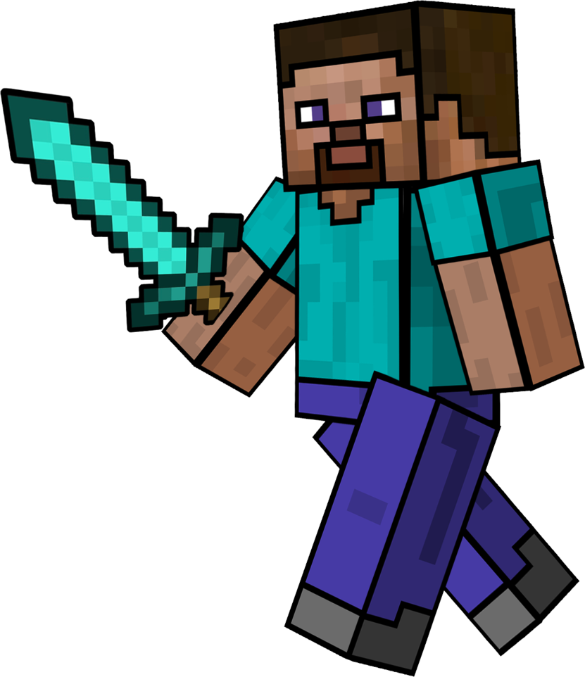 Clip Free Minecraft Steve Clipart - Minecraft Steve Holding Diamond Sword (831x962), Png Download