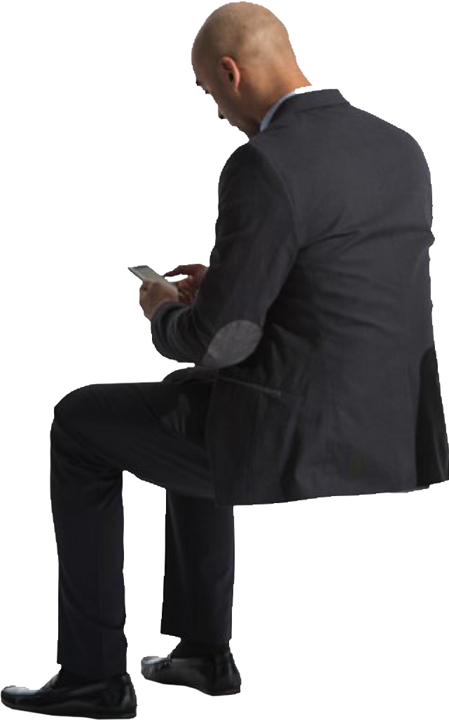 Cutout Man Sitting Phone Back - People Sitting Back Png (744x1146), Png Download