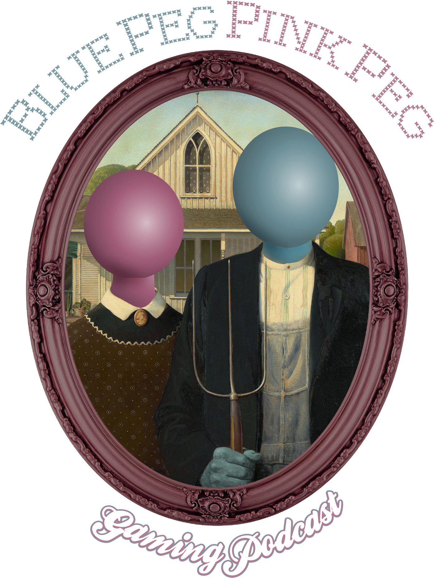 Blue Peg, Pink Peg - Grant Wood American Gothic (1500x1944), Png Download