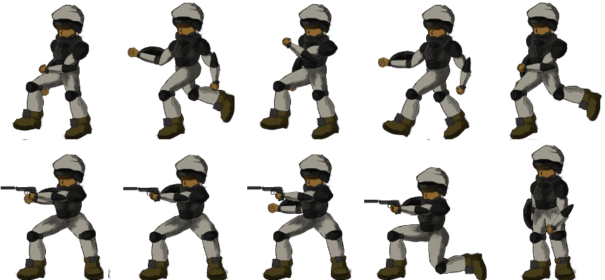 Soldier Sheet Large - Soldier Sprite Png (875x400), Png Download