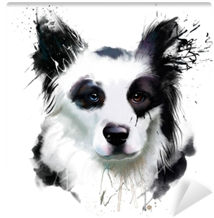 Watercolor Dog Portrait Of A Border Collie, Closeup - Watercolor Painting (400x400), Png Download