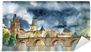 Watercolor Hand Painting Praha And Karlov Most - 프라하 수채화 (400x400), Png Download