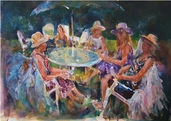Garden Tea Party - Ladies Tea Party Painting (550x550), Png Download