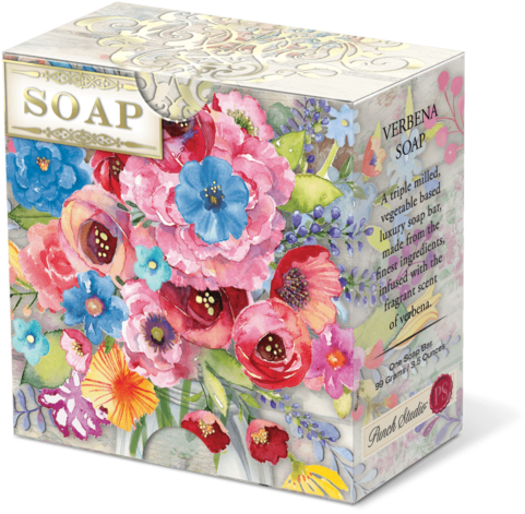Fresh Flowers Boxed Soap - Punch Studio, Verbena Scented Soap Round, 3 1/2 Ounces (600x600), Png Download