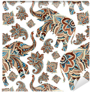 Watercolor Ethnic Elephant With Paisley Elements Background - Paisley Painted Elephants (400x400), Png Download