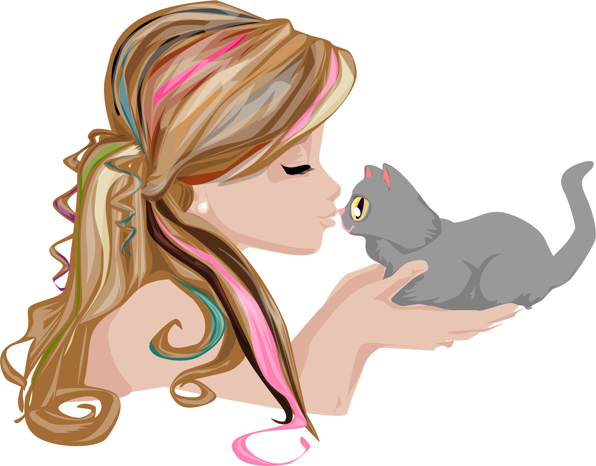 This Free Icons Png Design Of Girl Kissing Kitten (2326x1818), Png Download