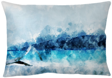 Sand Beach At The Island, Blue Water In The Sea, Digital - Watercolor Painting (400x400), Png Download