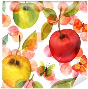 Seamless Pattern With Watercolor Apples And Butterflies - Watercolor Painting (400x400), Png Download