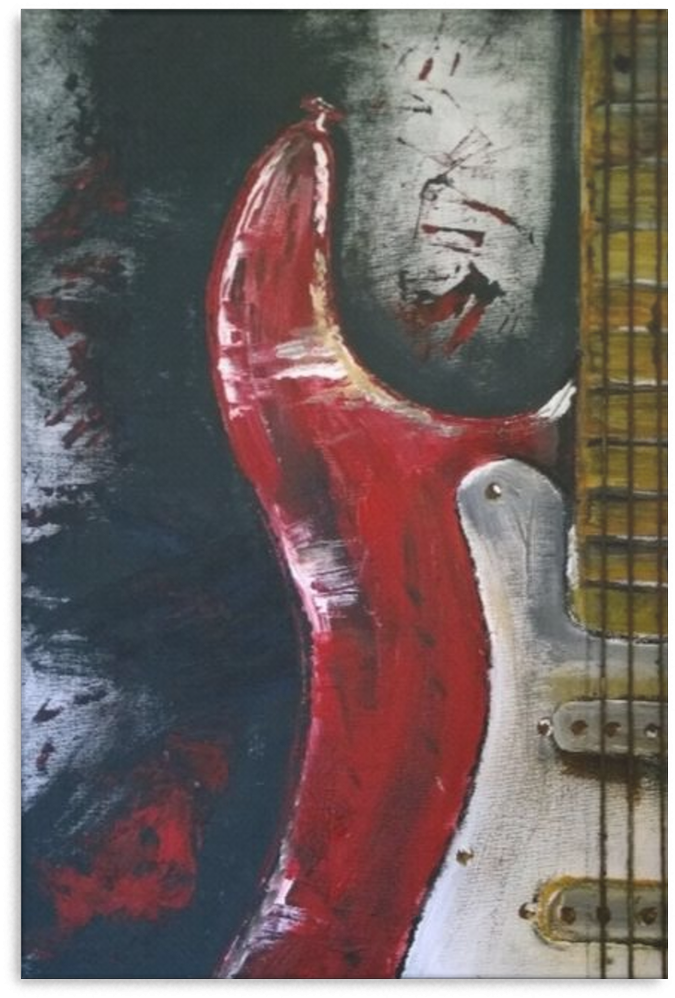 Guitar Abstract Painting Red White - Painting (600x600), Png Download