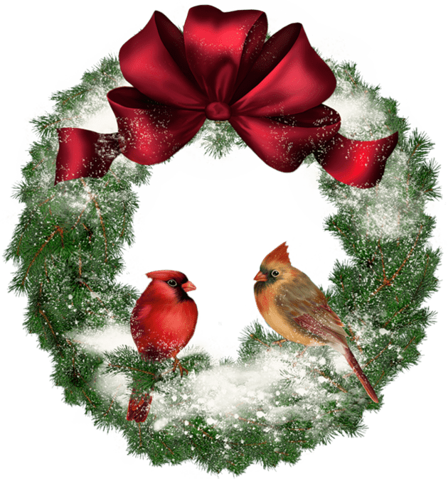 Christmas Wreath With Birds (630x677), Png Download