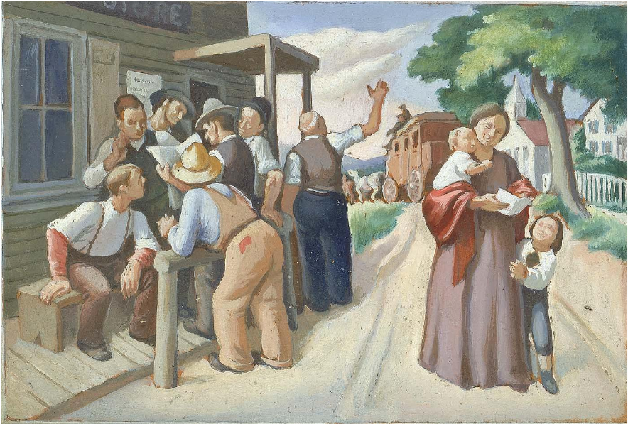 Town Store And Post Office, Artist, Daniel Celentano, - Painting (1337x596), Png Download