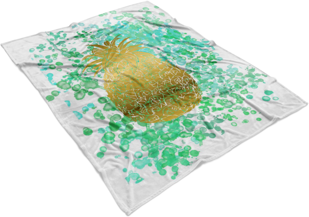 Watercolor Inspired And Gold Pineapple Fleece Blanket - Placemat (1024x1024), Png Download