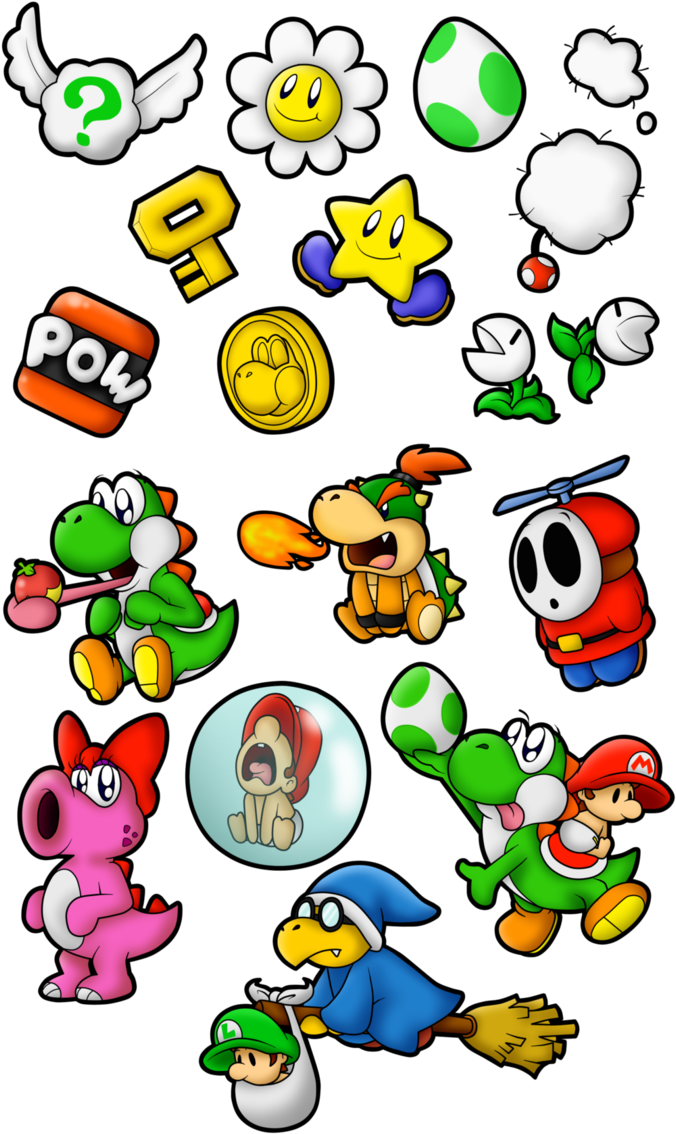 Yoshi's Island Sticker Madness By Superlakitu On Deviantart - Personajes De Yoshi Island (692x1154), Png Download
