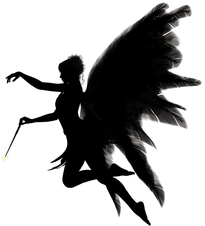 Free Photo Gold 3d Angel Black Fly Wing Png Isolated - Fairy With Wand Silhouette (654x720), Png Download