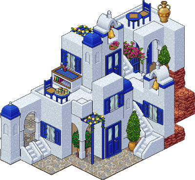 Fira Village Bundle - Habbo Santorini (400x369), Png Download
