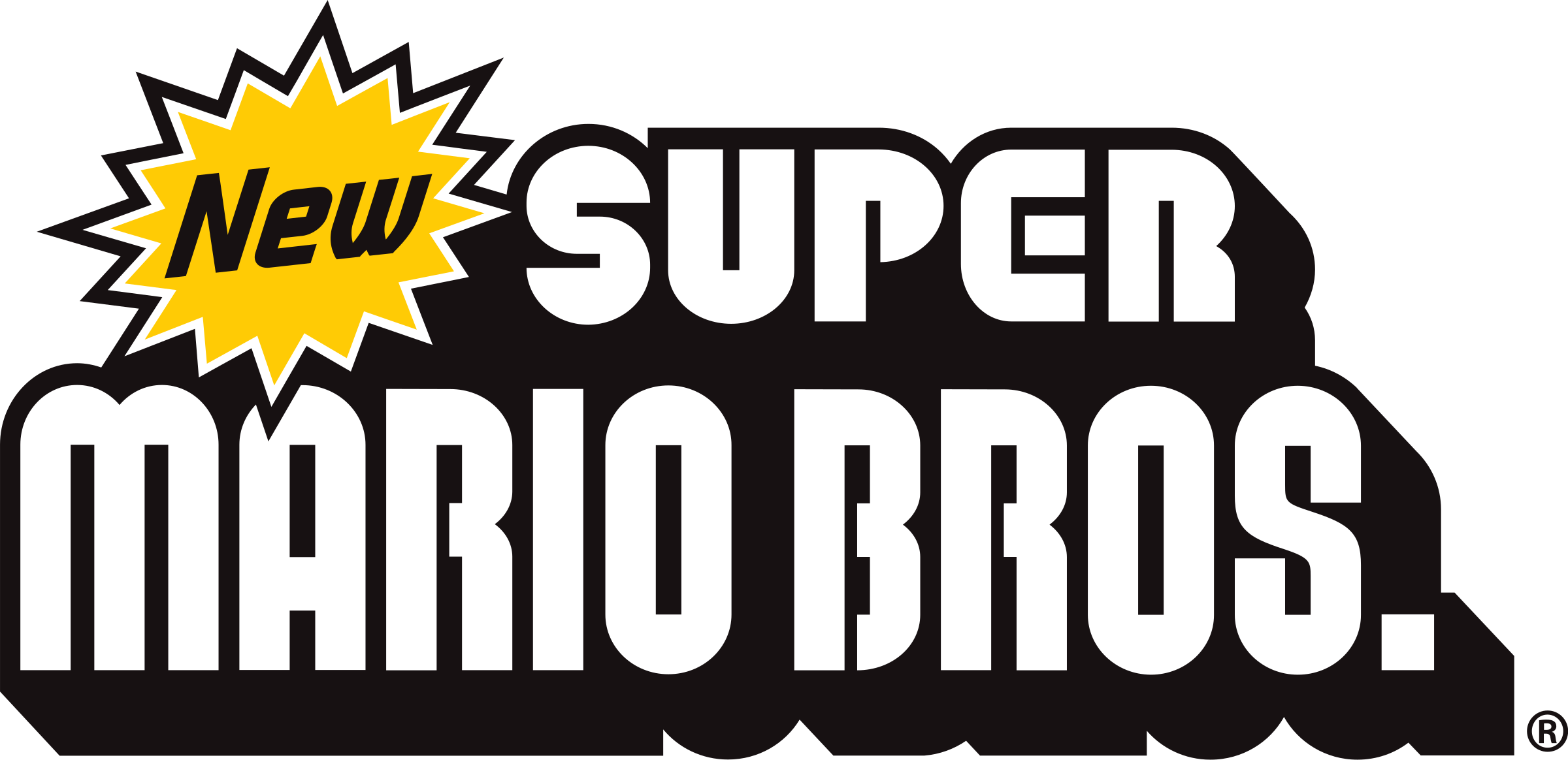 New Super Mario Bros Logo Png Transparent - New Super Mario Bros Png (2400x1164), Png Download