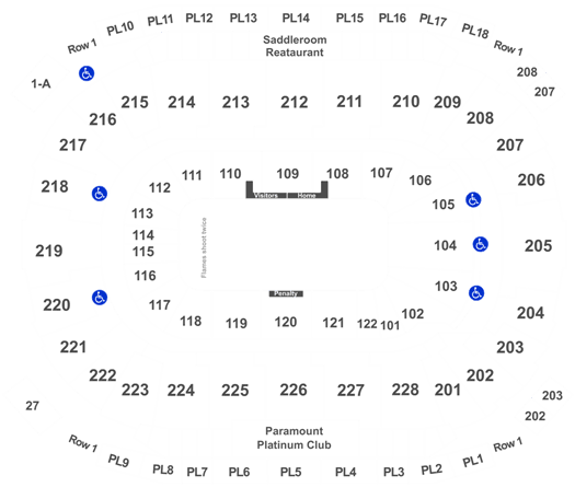Calgary Flames Vs - Saddledome Map Section 104 Row 22 (525x445), Png Download