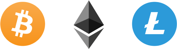 Bitcoin, Ethereum, And Litecoin - Ethereum Currency (600x280), Png Download