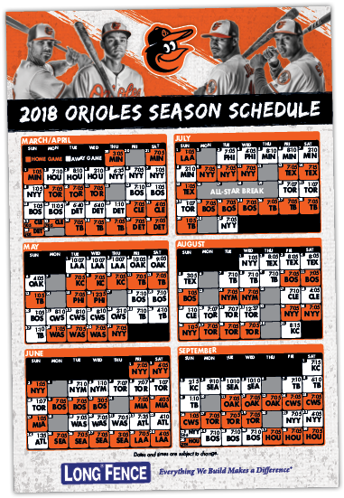 Presented By Long Fence - Orioles 2018 Promotions Schedule (600x600), Png Download