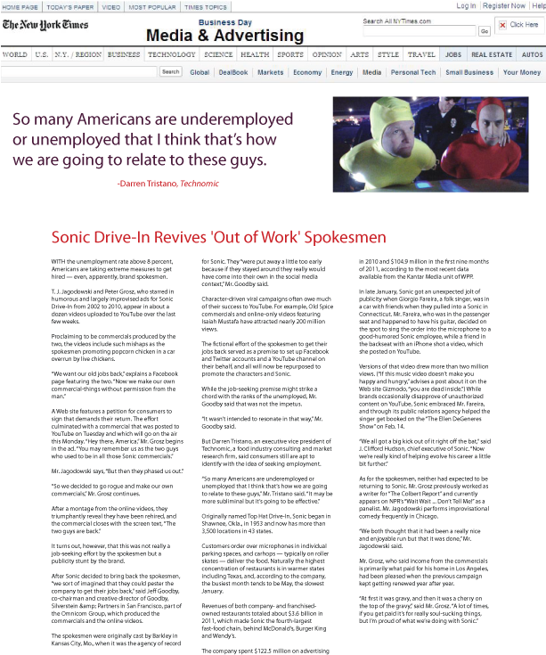 Sonic Drive-in Revives 'out Of Work' Spokesmen - Autonomy (612x754), Png Download