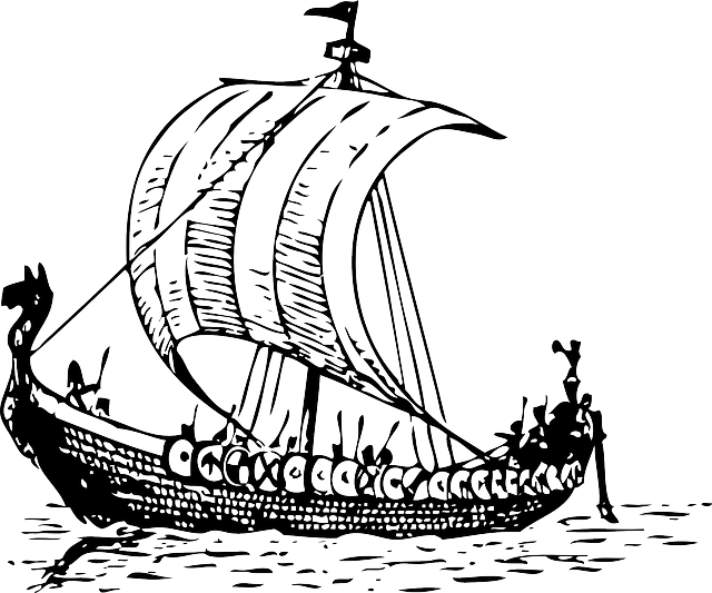 On Vikings, Horses, And Ladies Done With Waiting - Black And White Viking Ship (640x533), Png Download
