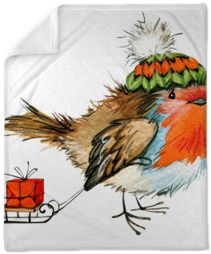 Christmas Bird Watercolor Illustration Plush Blanket - Lunch Napkins Finn And His Sled (400x400), Png Download