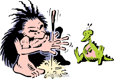 Caveman Starting A Fire Royalty Free Vector Clip Art - Caveman Fire Clipart Png (480x333), Png Download