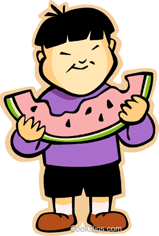 Boy Eating Watermelon Royalty Free Vector Clip Art - Eating Watermelon Png (323x480), Png Download