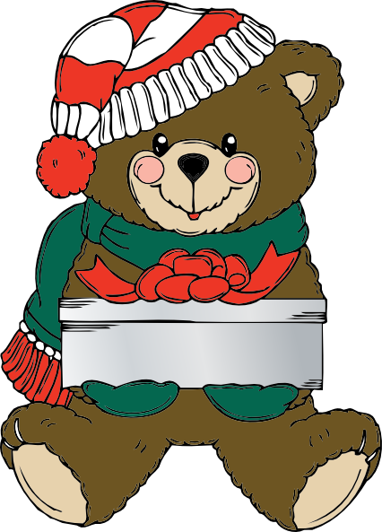 Christmas Teddy Bear With Present Clip Art - Mackó Karácsony Png (426x593), Png Download