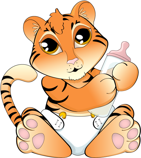 Baby Tiger Clipart Black And White Free - Tiger Clip Art (523x600), Png Download
