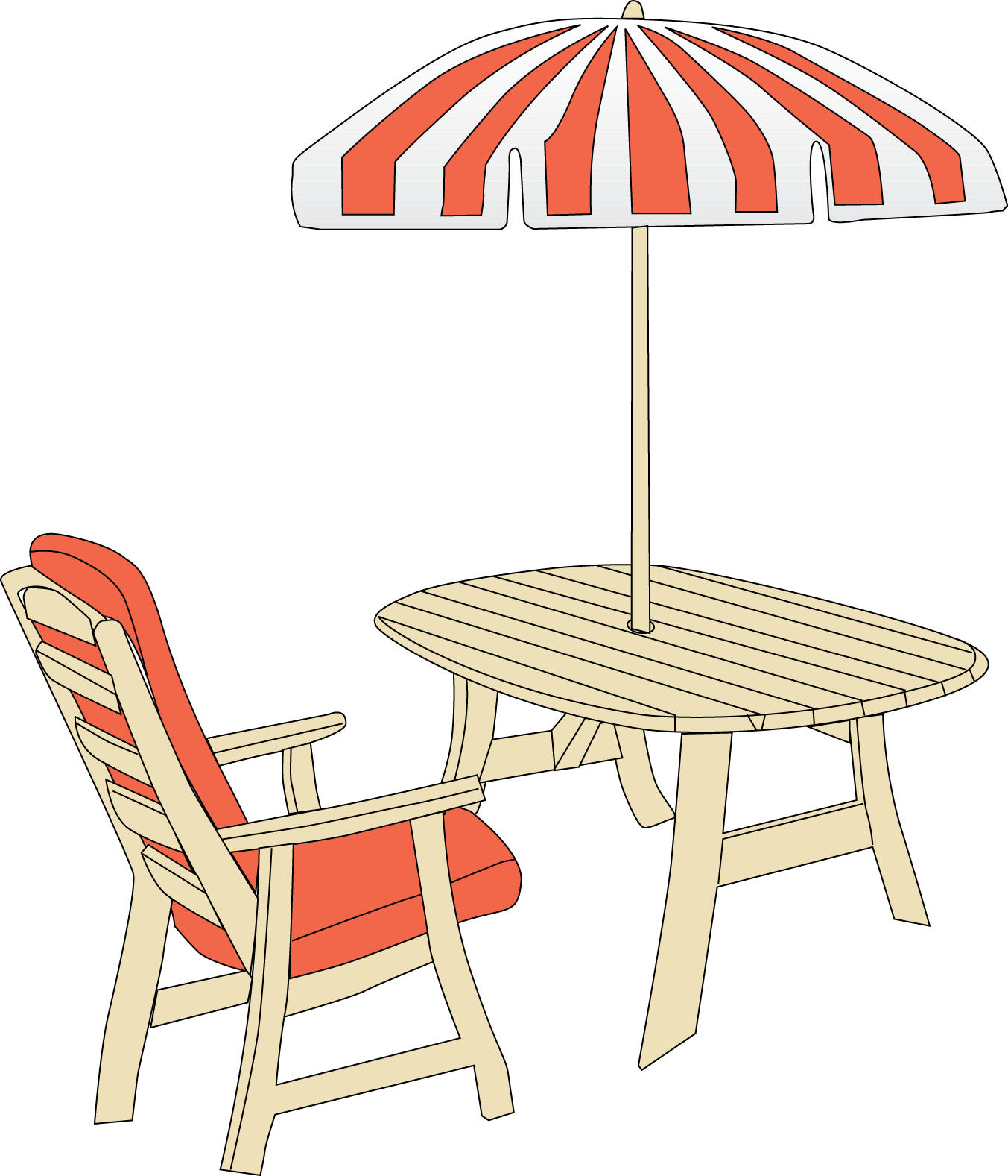 Beach Umbrella With Chairs Free Png Clip Art Image - Garden Furniture Clipart Png (1353x1577), Png Download
