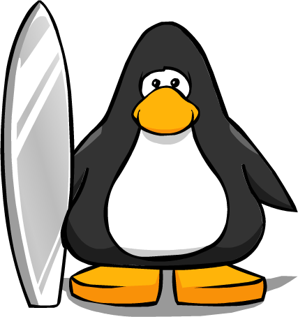 Silver Surfboard Pc - Club Penguin Blue Horn (427x454), Png Download
