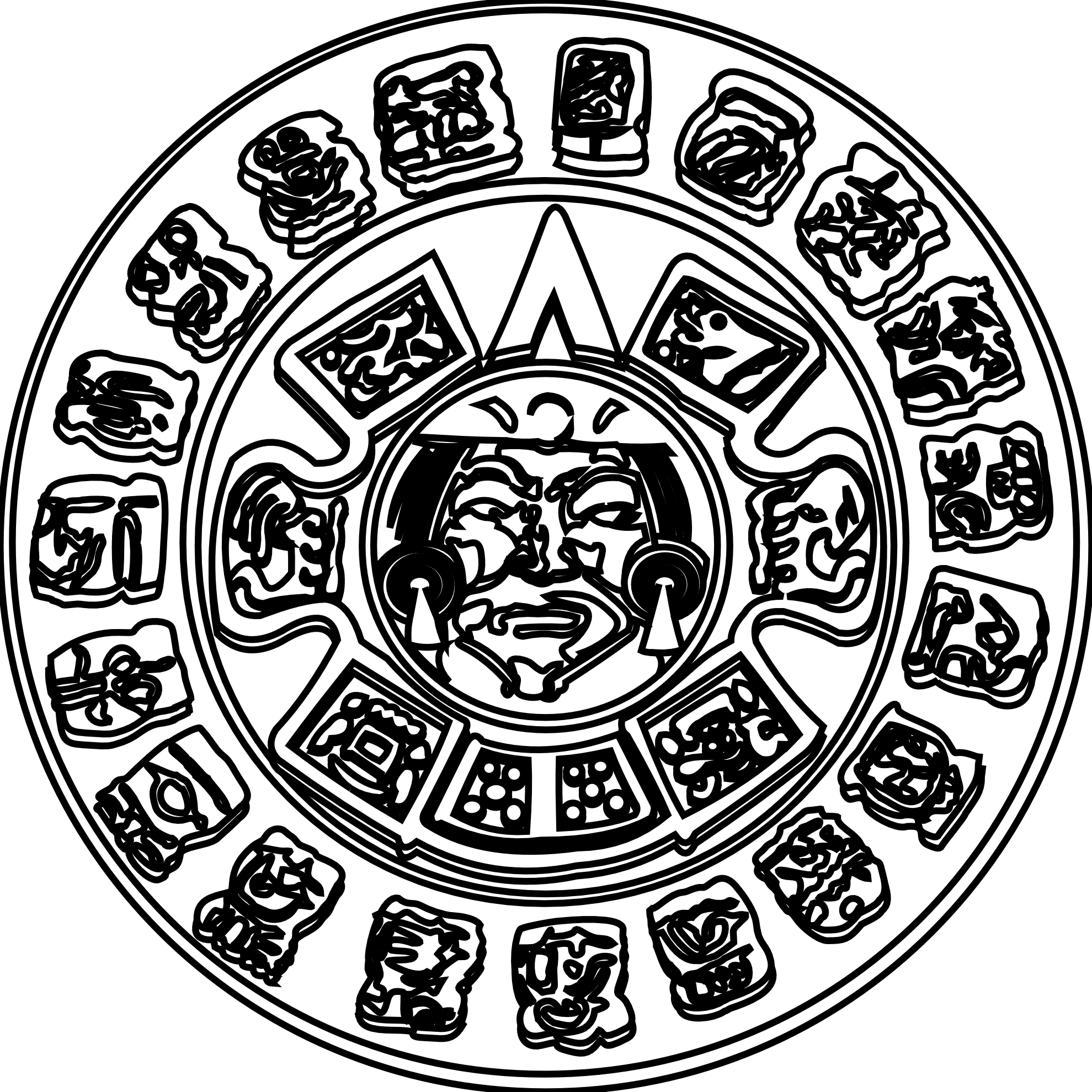 Mayan Calendar Drawing At Getdrawings - Mayan Art Black And White (1979x1979), Png Download