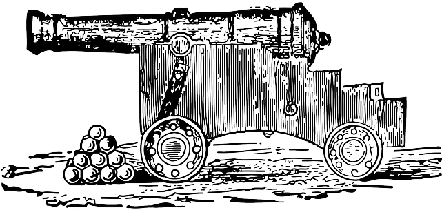 Outline, War, Drawing, Fire, Weapons, Bomb, Arms - Medieval Cannon Drawing (640x320), Png Download