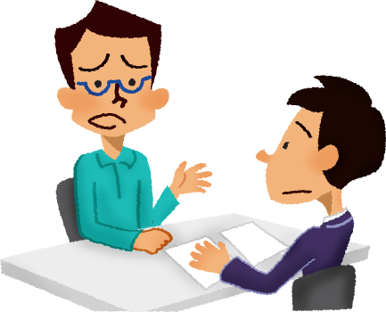 Worried Man Having Consultation Free Illustrations - Two Person Meeting Png (433x350), Png Download