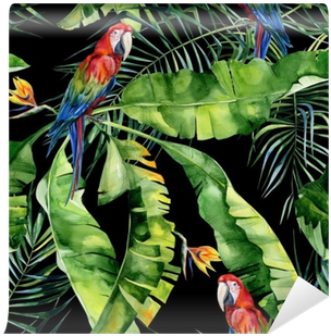Seamless Watercolor Illustration Of Tropical Leaves, - Obrazy Na Płótnie Tropical Papugi (400x400), Png Download