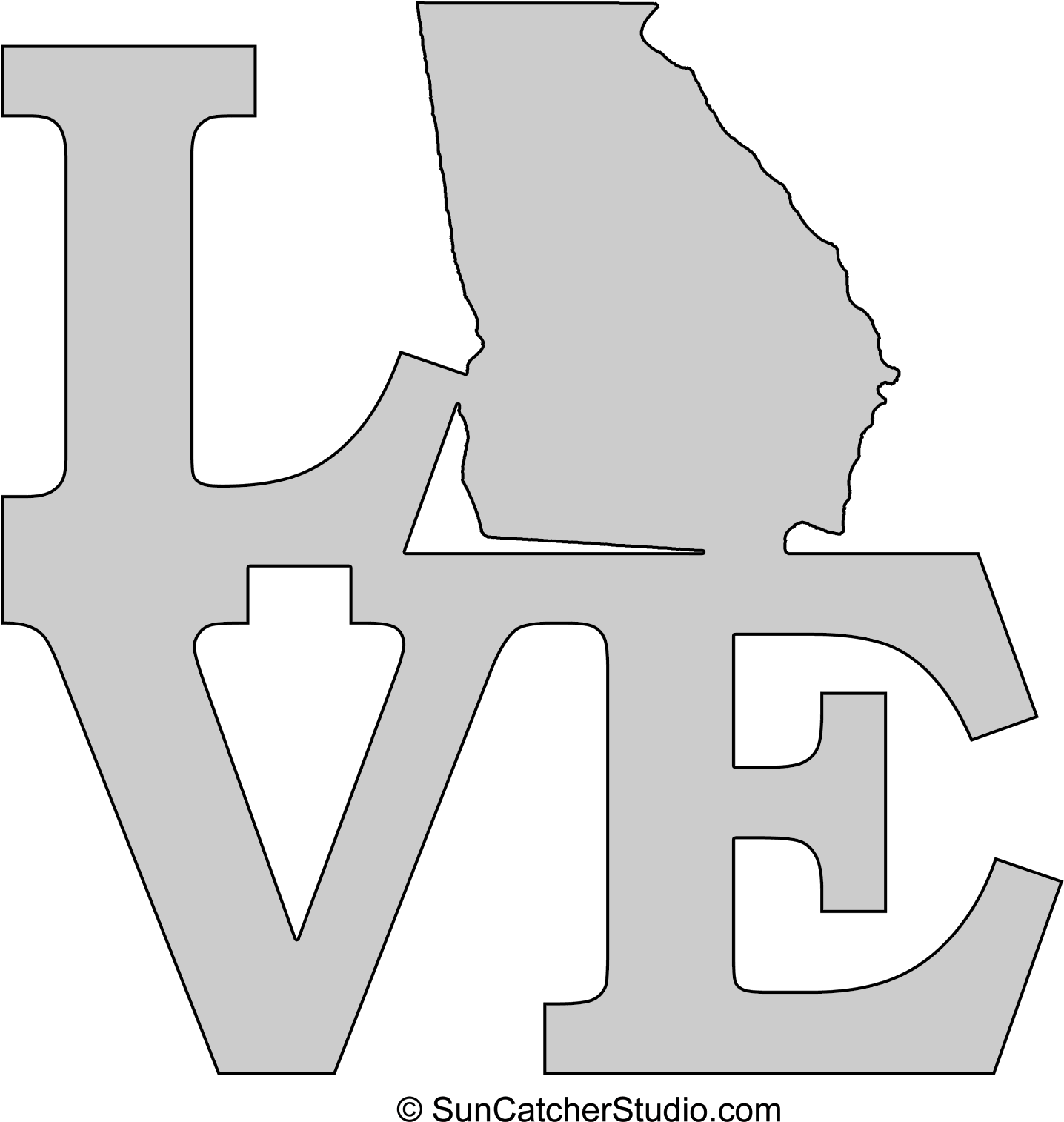 Georgia Love Map Outline Scroll Saw Pattern Shape State - Imagenes De Amor De Buhos En Animados (1500x1560), Png Download