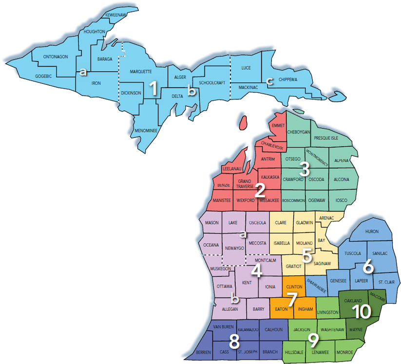 Workforce Sectors Regional Map 537423 7 - Regions Of Michigan (832x760), Png Download