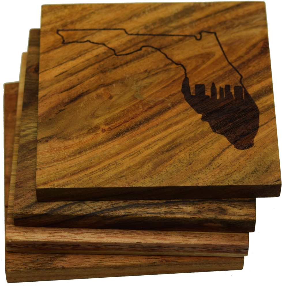 Miami Skyline Within Florida Outline Coasters - Prestige Decanters Miami Skyline Within Florida Outline (1024x1024), Png Download